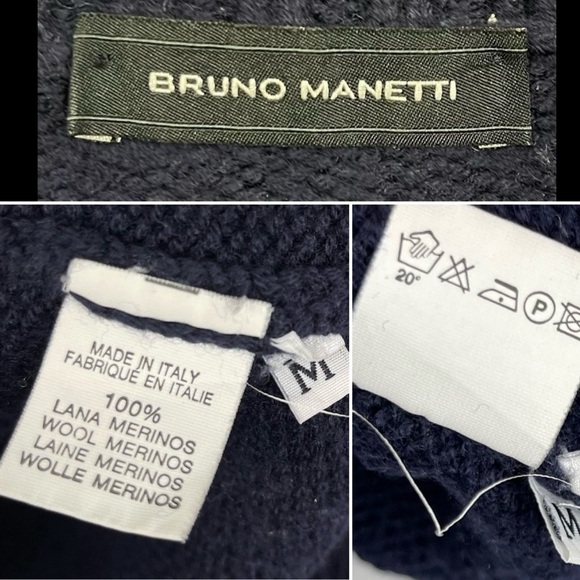 BRUNO MANETTI Merino Wool Boxy Quarter Zip Sweater Made In Italy Navy Blue M - Picture 5 of 16